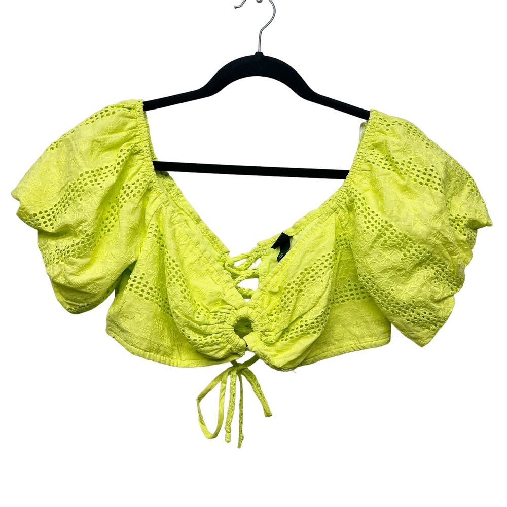 Wild Fable Womens Top Medium Eyelet Cropped Puff Sleeves Dainty Beachy Coquette
